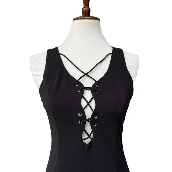 Tea & Cup Womens’s Black Lace Up Skater Mini Dress Size M - Picture 8 of 12